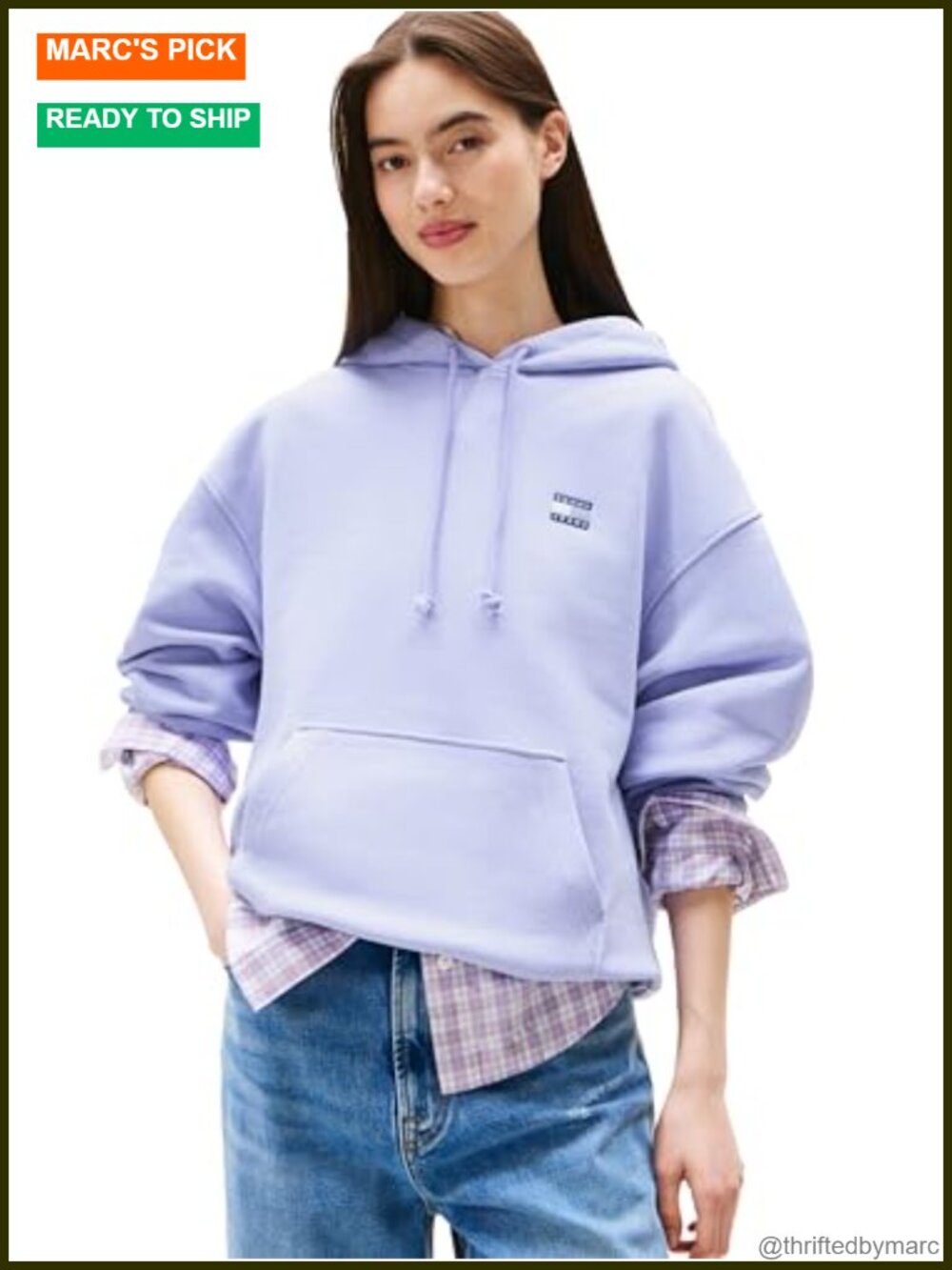 Tommy Jeans Women's Cotton Pullover Hoodie Embroidered Flag